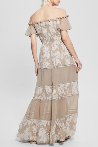 Robe longue - Beige et blanc