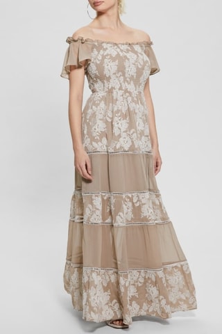 Robe longue - Beige et blanc