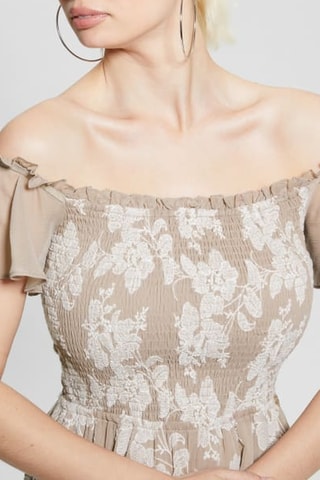 Robe longue - Beige et blanc