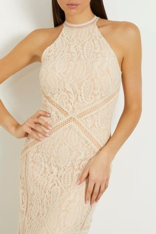 Robe longue en dentelle Liza - Beige