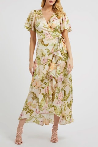 Robe portefeuille - Ecru et vert