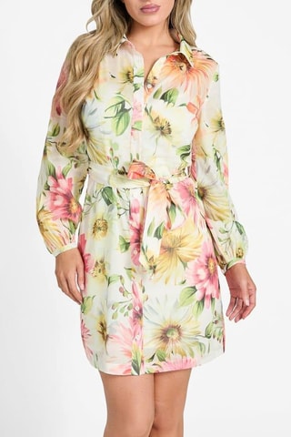 Robe chemise en ramie- Rose et vert clair