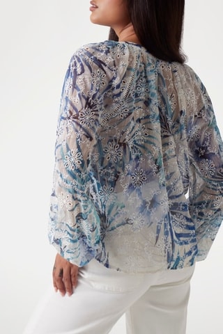 Blouse en broderie anglaise Danile - Blanc et bleu canard
