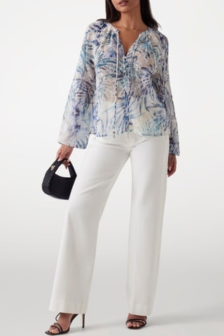 Blouse en broderie anglaise Danile - Blanc et bleu canard