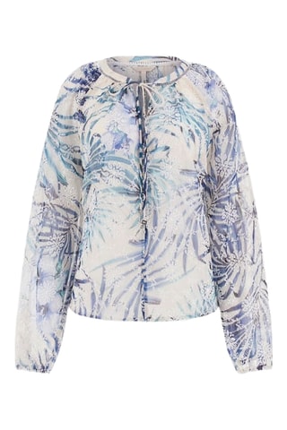 Blouse en broderie anglaise Danile - Blanc et bleu canard