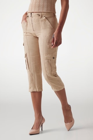 Pantacourt cargo taille haute en lin Kai - Taupe