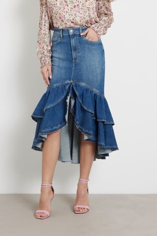 Jupe asymétrique en jean taille haute Marina - Bleu marine