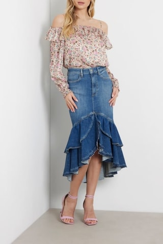 Jupe asymétrique en jean taille haute Marina - Bleu marine