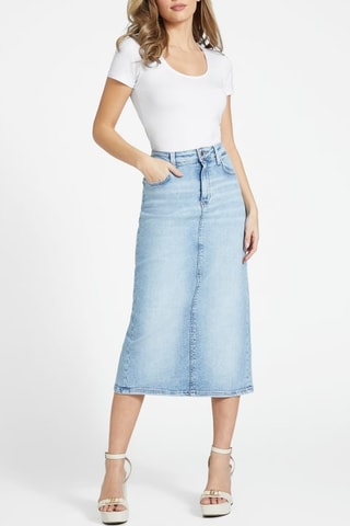 Jupe droite en jean - Ciel