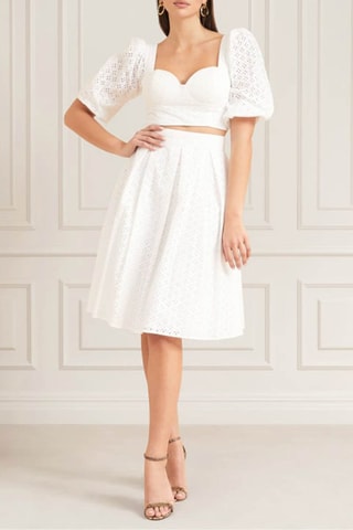 Jupe patineuse en broderie anglaise - Blanc