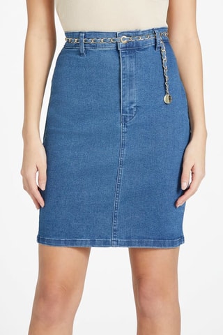 Jupe droite en jean Gioconda - Bleu cobalt