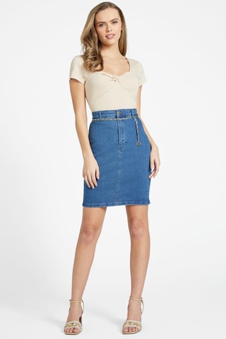 Jupe droite en jean Gioconda - Bleu cobalt