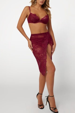 Jupe droite en dentelle taille haute Rebecca - Bordeaux