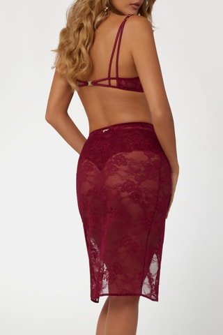 Jupe droite en dentelle taille haute Rebecca - Bordeaux