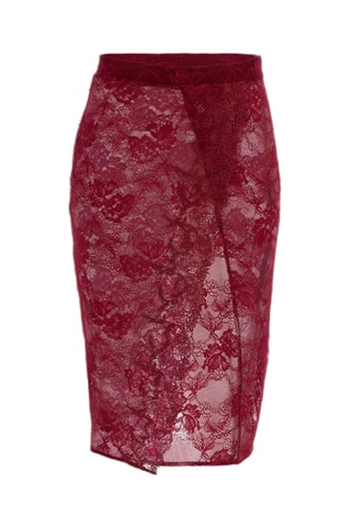 Jupe droite en dentelle taille haute Rebecca - Bordeaux