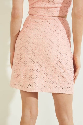 Jupe droite en broderie anglaise - Rose pâle