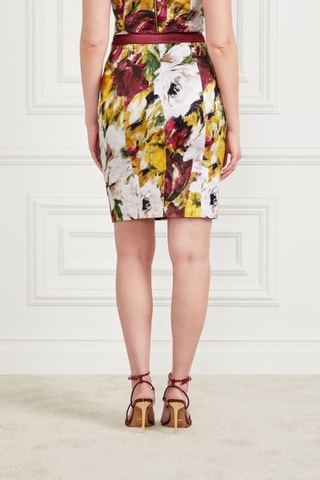 Jupe fourreau Autumn Garden - Blanc et bordeaux