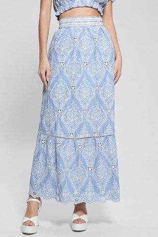 Jupe longue en broderie anglaise taille haute Frida - Ciel