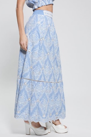 Jupe longue en broderie anglaise taille haute Frida - Ciel