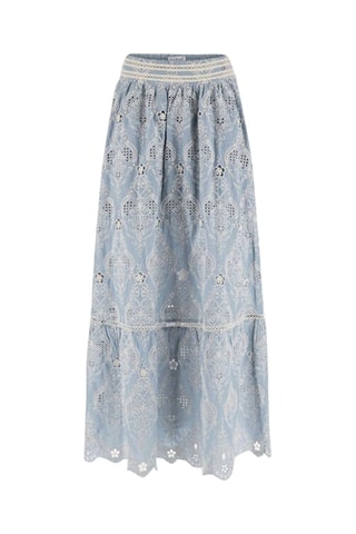 Jupe longue en broderie anglaise taille haute Frida - Ciel