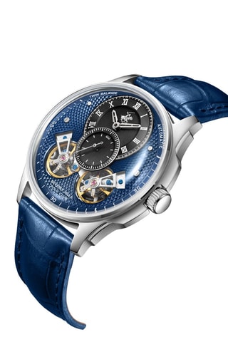 Reloj tourbillon automático de piel - Azul y plateado