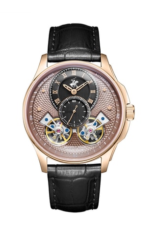 Reloj tourbillon automático de piel - Negro y dorado