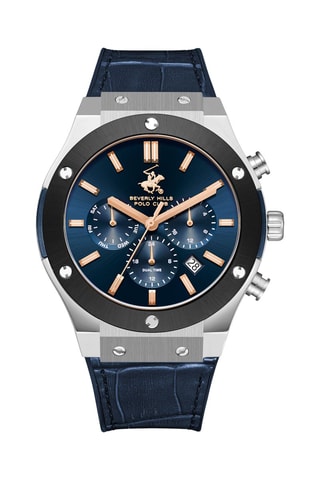 Reloj de cuarzo de piel y cerámica - GMT - Azul marino y antracita