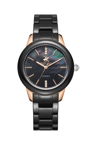 Reloj de cuarzo de acero y cerámica - Negro y rosa dorado