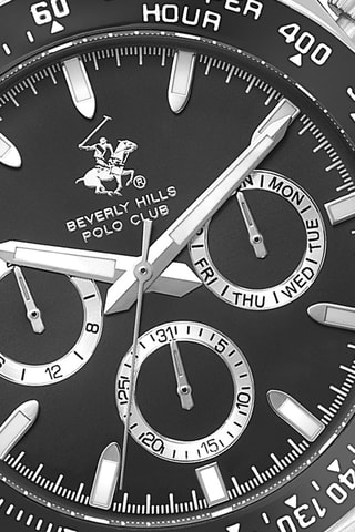 Reloj de metal - Taquímetro - Cronógrafo - Plateado y negro