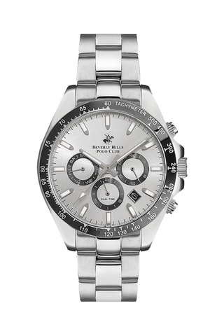 Reloj de metal - Taquímetro - Cronógrafo - Plateado y negro