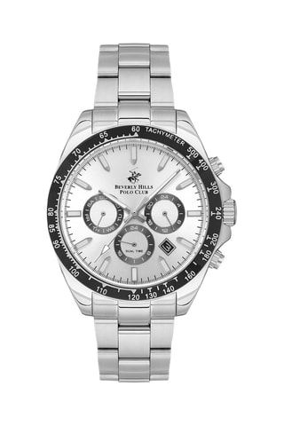 Reloj de metal - Taquímetro - Cronógrafo - Plateado y negro