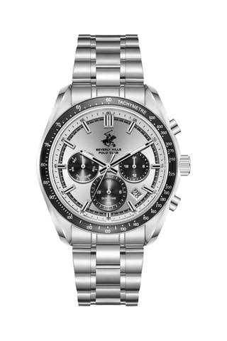 Reloj de metal - Taquímetro - Cronógrafo - Plateado y negro