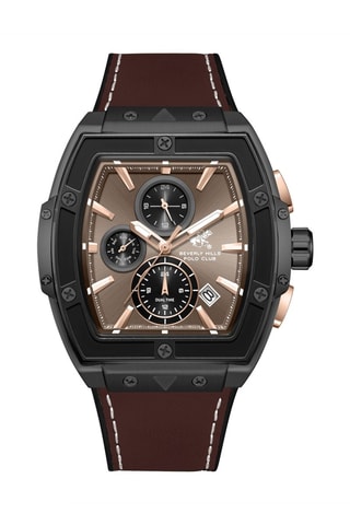 Reloj de piel y silicona - Cronógrafo - Marrón y negro