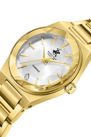 Reloj de cuarzo chapado en ion de oro amarillo, cerámica y diamante