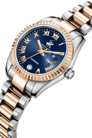 Reloj de cuarzo de metal, chapado en ion de oro rosa, cerámica y diamante