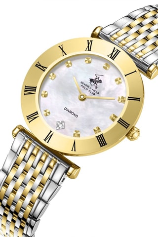 Reloj de cuarzo chapado en ion de oro amarillo, cerámica y diamante