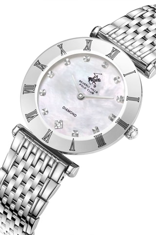 Reloj de cuarzo de metal, chapado ion plata, cerámica y diamante