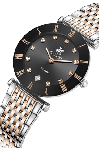 Reloj de cuarzo chapado en ion de oro rosa, cerámica y diamante