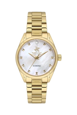 Reloj de cuarzo chapado en ion de oro amarillo, diamante y cerámica