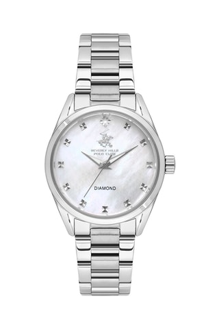 Reloj de cuarzo de metal, chapado ion plata, diamante y cerámica