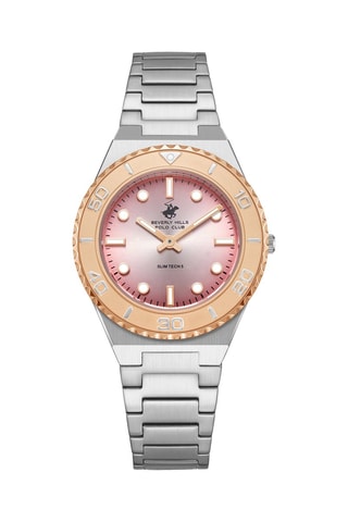 Montre à quartz en acier et céramique - Argenté et doré rose