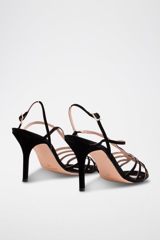 Sandali con tacco in pelle scamosciata - Nero