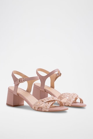 Sandali con tacco in pelle - Rosa