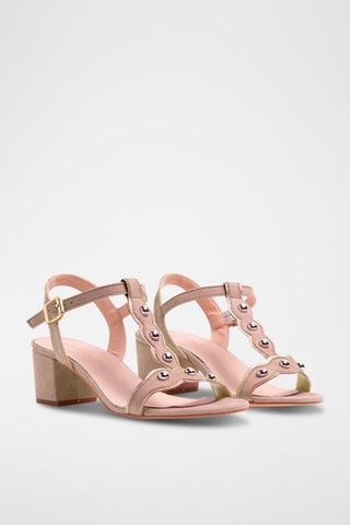 Sandali con tacco in pelle scamosciata - Beige