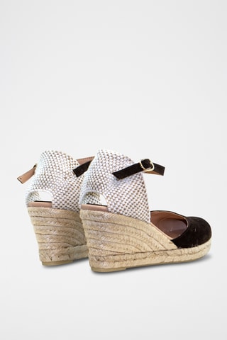 Espadrillas con zeppa in pelle scamosciata - Marrone scuro
