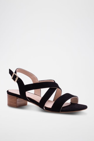 Sandali con tacco in pelle scamosciata - Nero