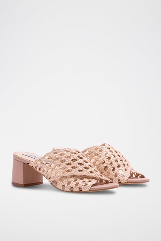 Sandali con tacco in pelle - Beige e rosa