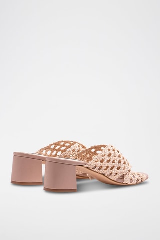 Sandali con tacco in pelle - Beige e rosa