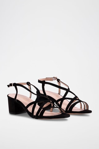 Sandali con tacco in pelle scamosciata - Nero