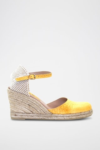 Sandali con zeppa in pelle - Beige, giallo e marrone